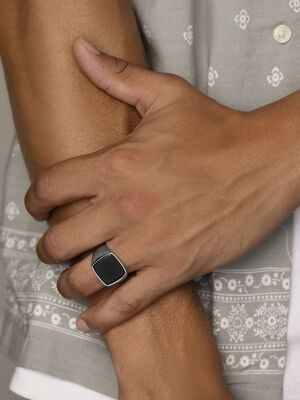 Men's Stainless Steel Cocktail Ring with Onyx