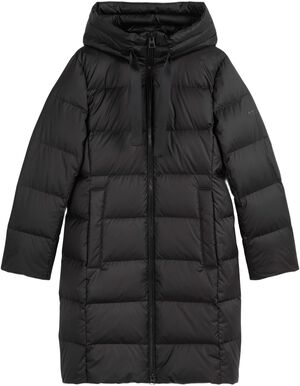 Coat, down filled, with hood, welt