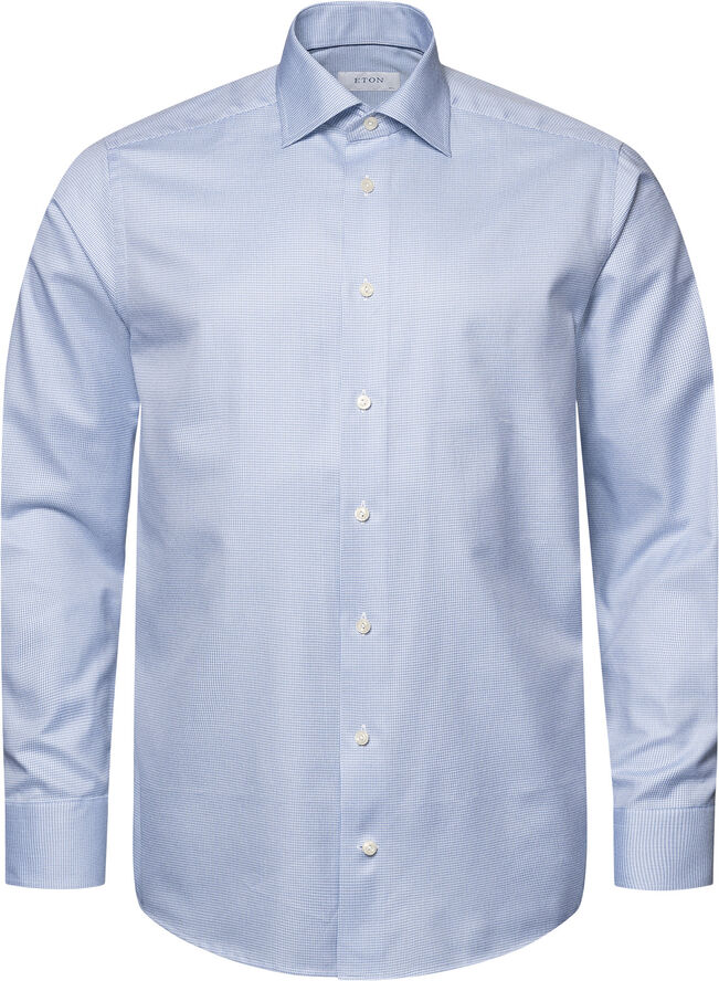 Contemporary Fit Light Blue Houndstooth Cotton Tencel Shirt