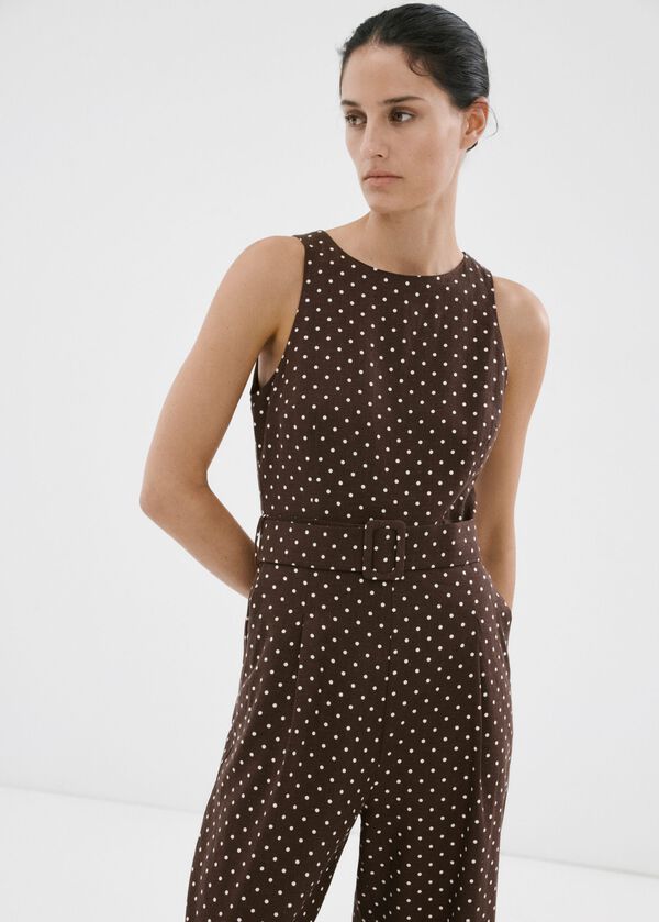 Linen Jumpsuit With Polka-Dot Belt