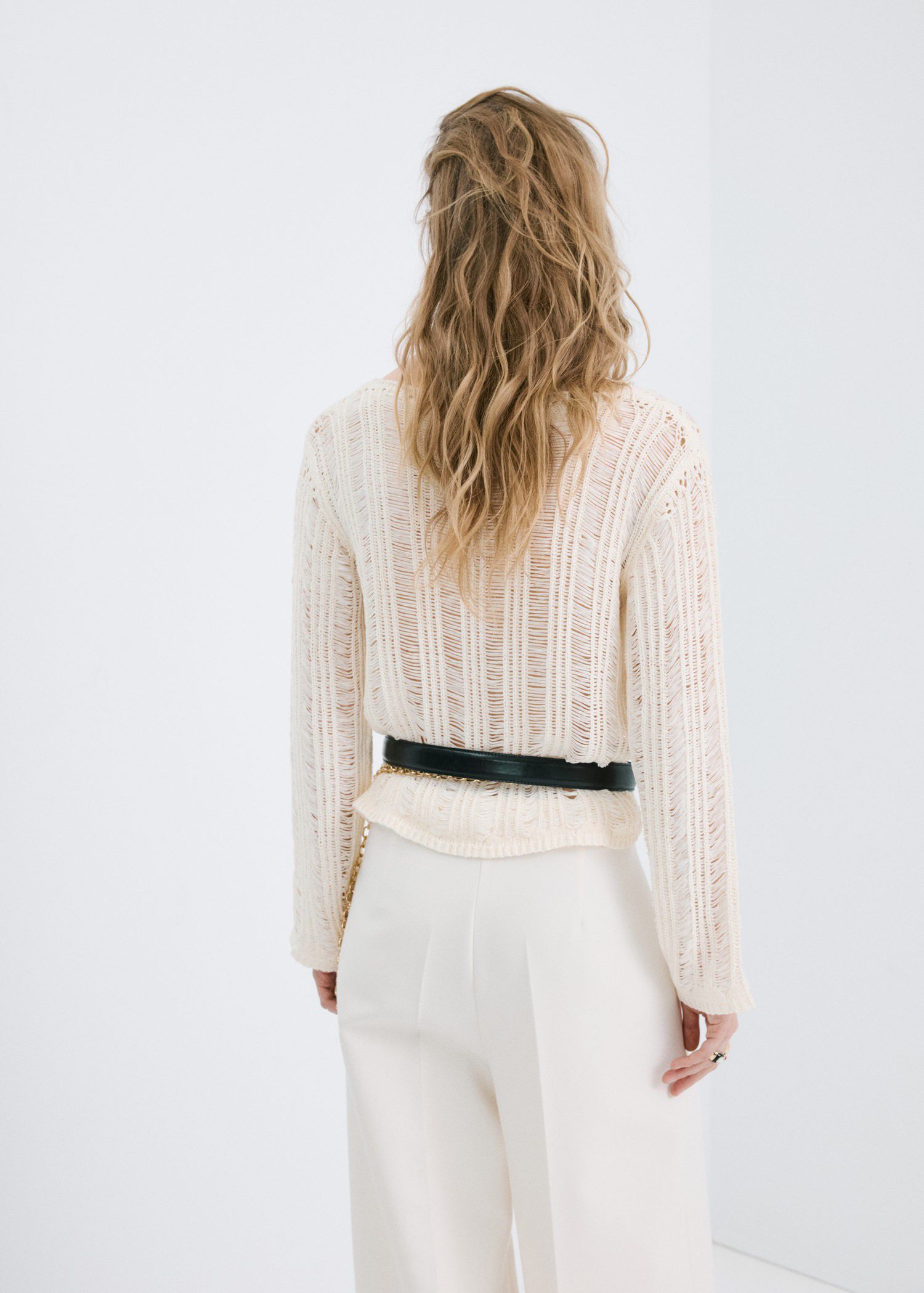 Frayed open-knit jumper