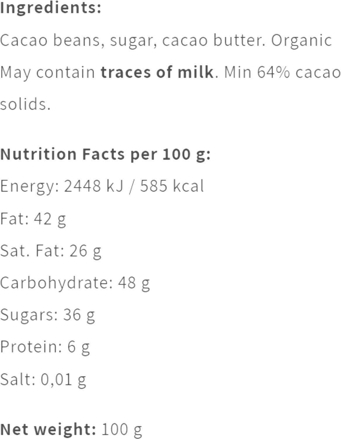 Madagascar Fast Dried 64 %, &oslash;kologisk