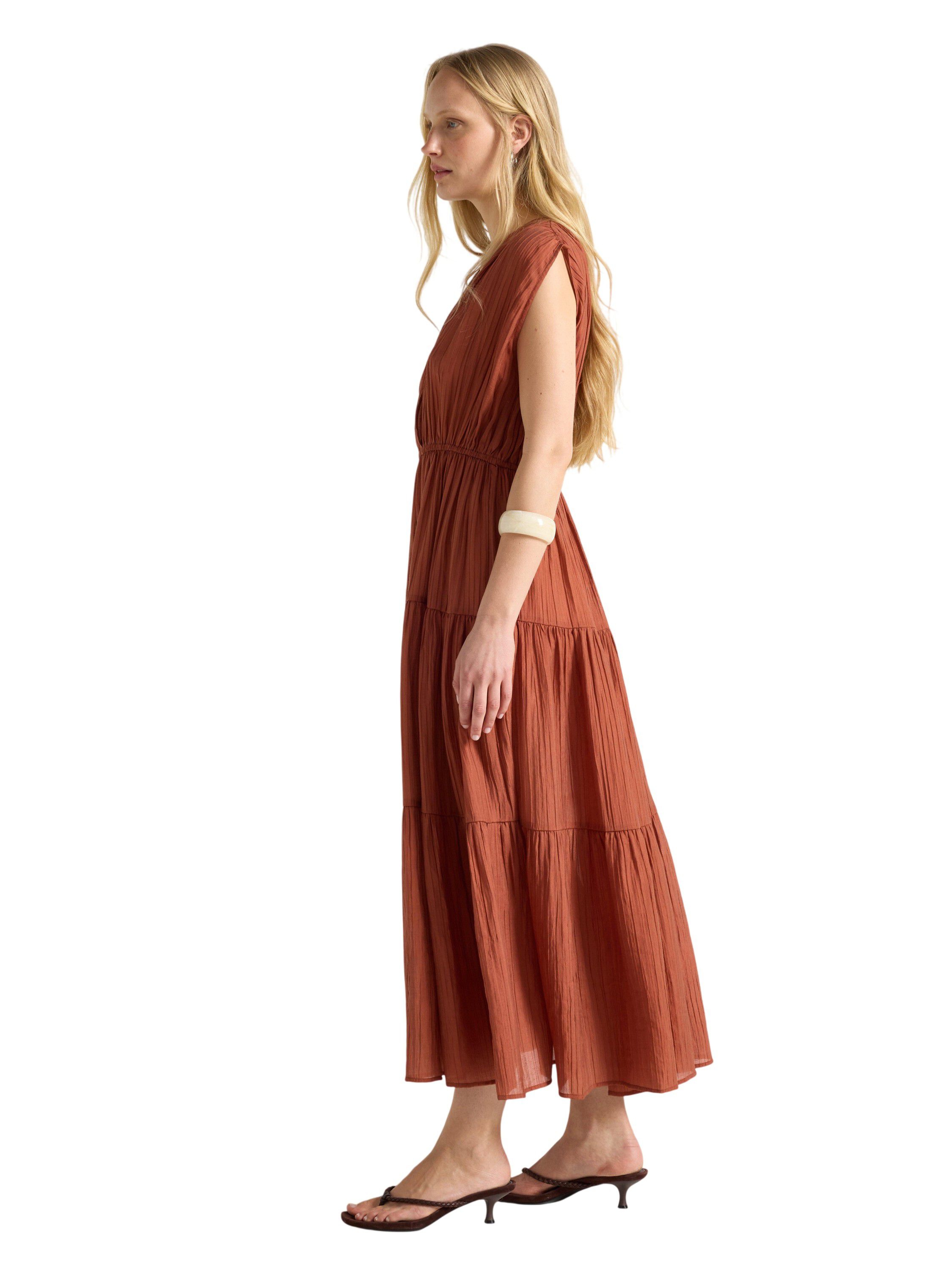 Midi dress with flounces and v-neck