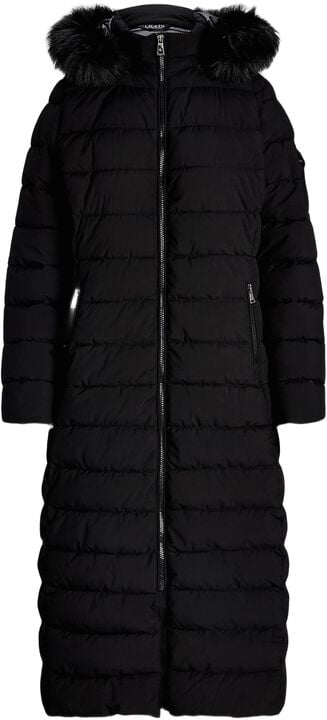 Faux-Fur-Trim Quilted Hooded Coat