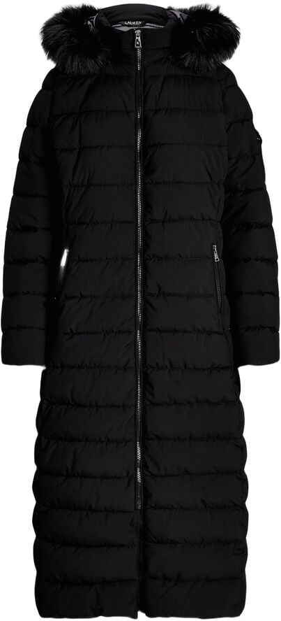 Faux-Fur-Trim Quilted Hooded Coat