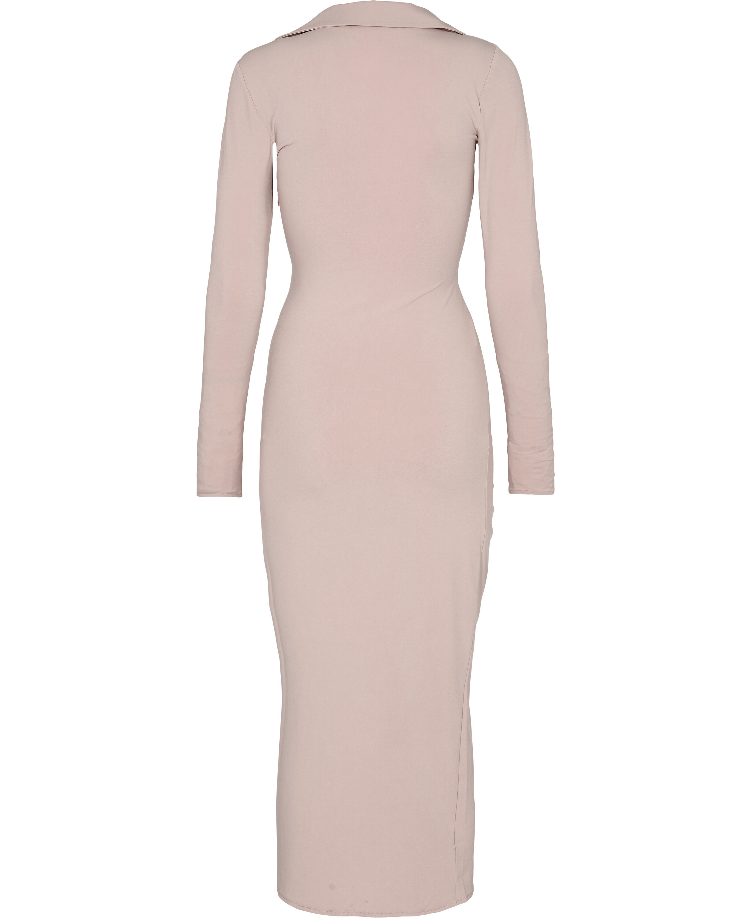 TAUPE JERSEY GATHERED MIDI DRESS