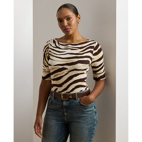 Zebra-Print Stretch Cotton Boatneck Tee
