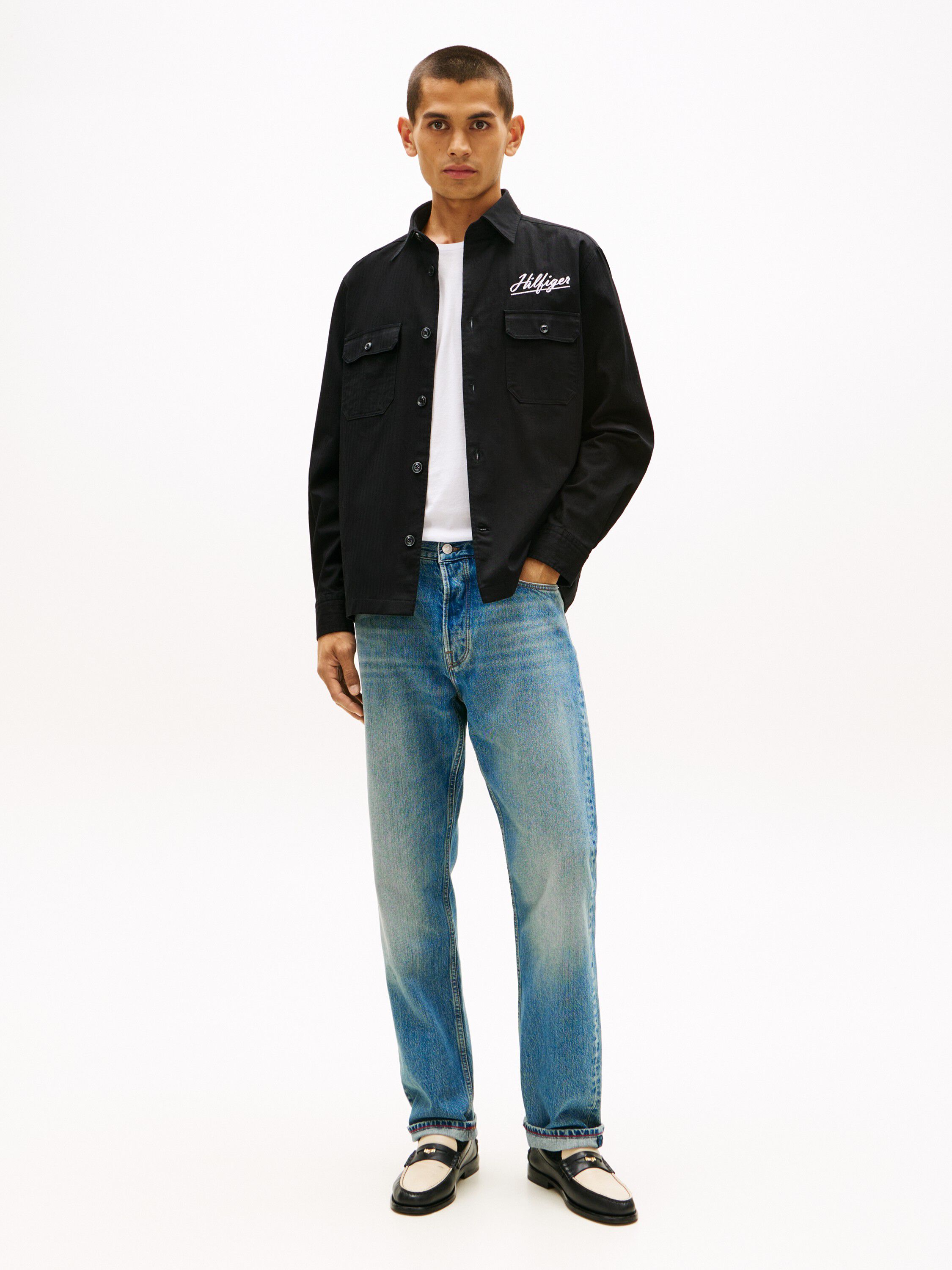 Back Logo Herringbone Relaxed Fit Overshirt