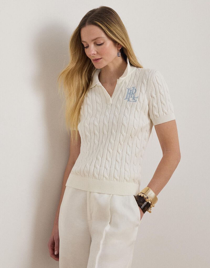 Cable-Knit Cotton Polo Sweater