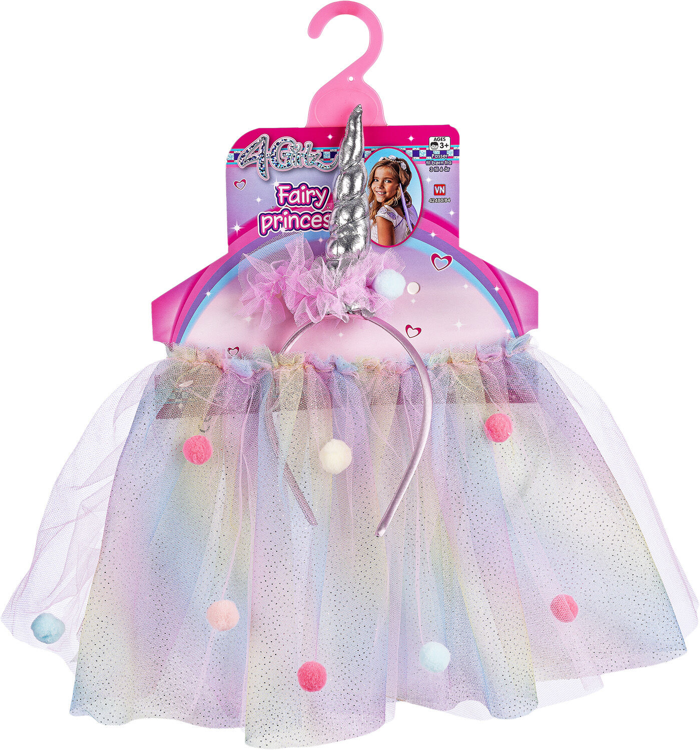 4-Girlz sk&oslash;rt og h&aring;rb&oslash;jle med enhj&oslash;rningehorn. Str. 3-6 &aring;r.