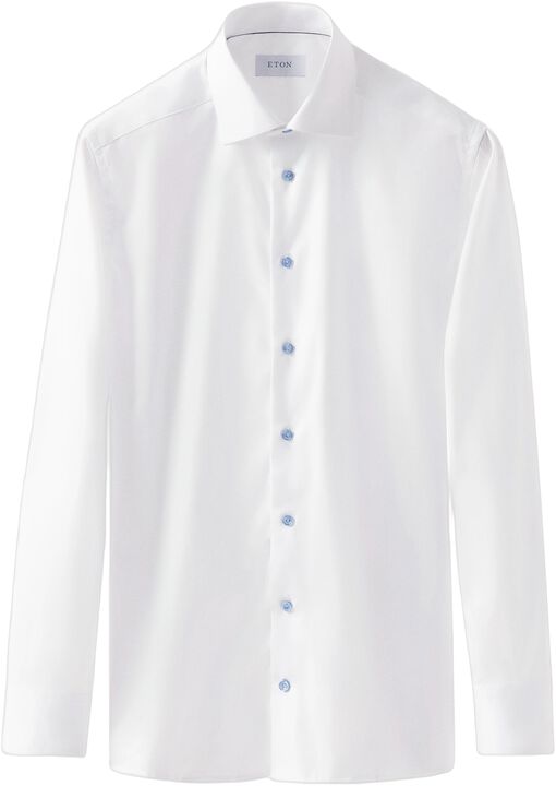 White Twill Shirt Blue Details - Slim Fit