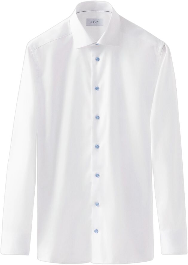 White Twill Shirt Blue Details - Slim Fit