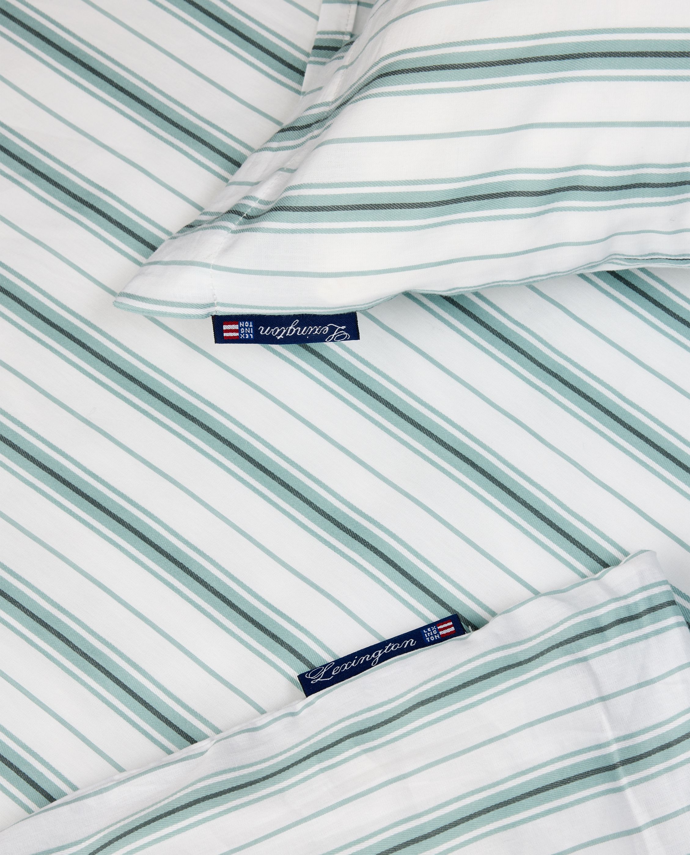 White/Eucalyptus Striped Cotton Poplin Bed Set