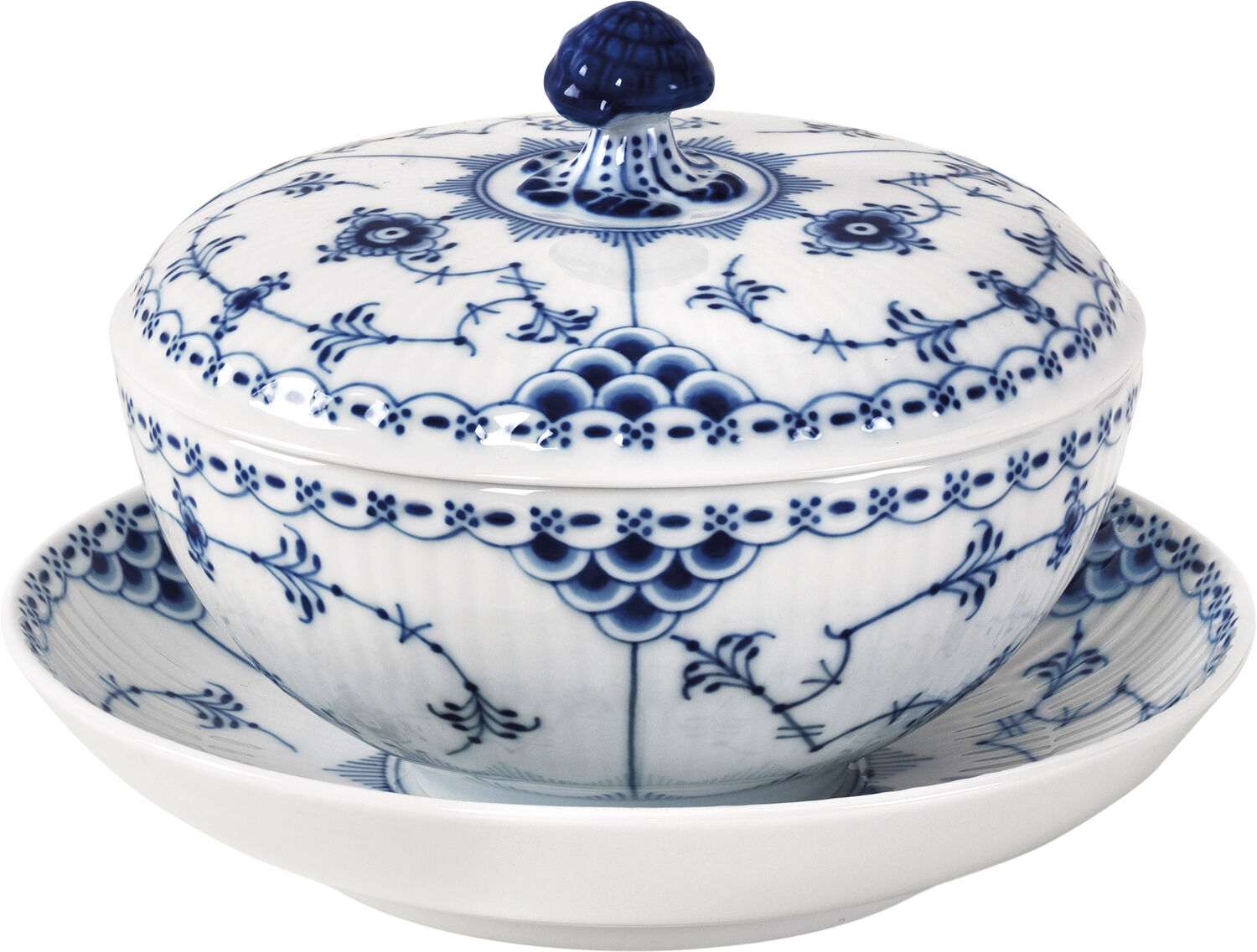 Musselmalet Halvblonde Sk&aring;l med l&aring;g og underkop 30 cl