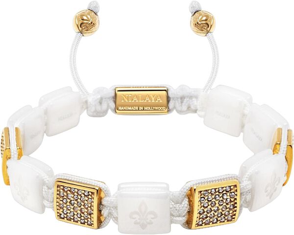 Women's White Ceramic Flatbead Bracelet with Gold CZ
