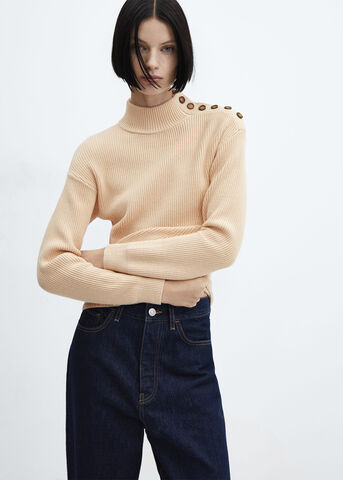 Shouder buttons ribbed sweater