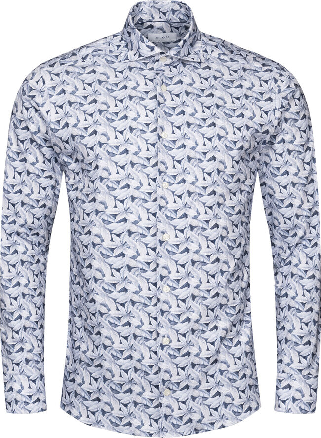 Contemporary Fit Light Blue Palm Print 4-Flex Shirt