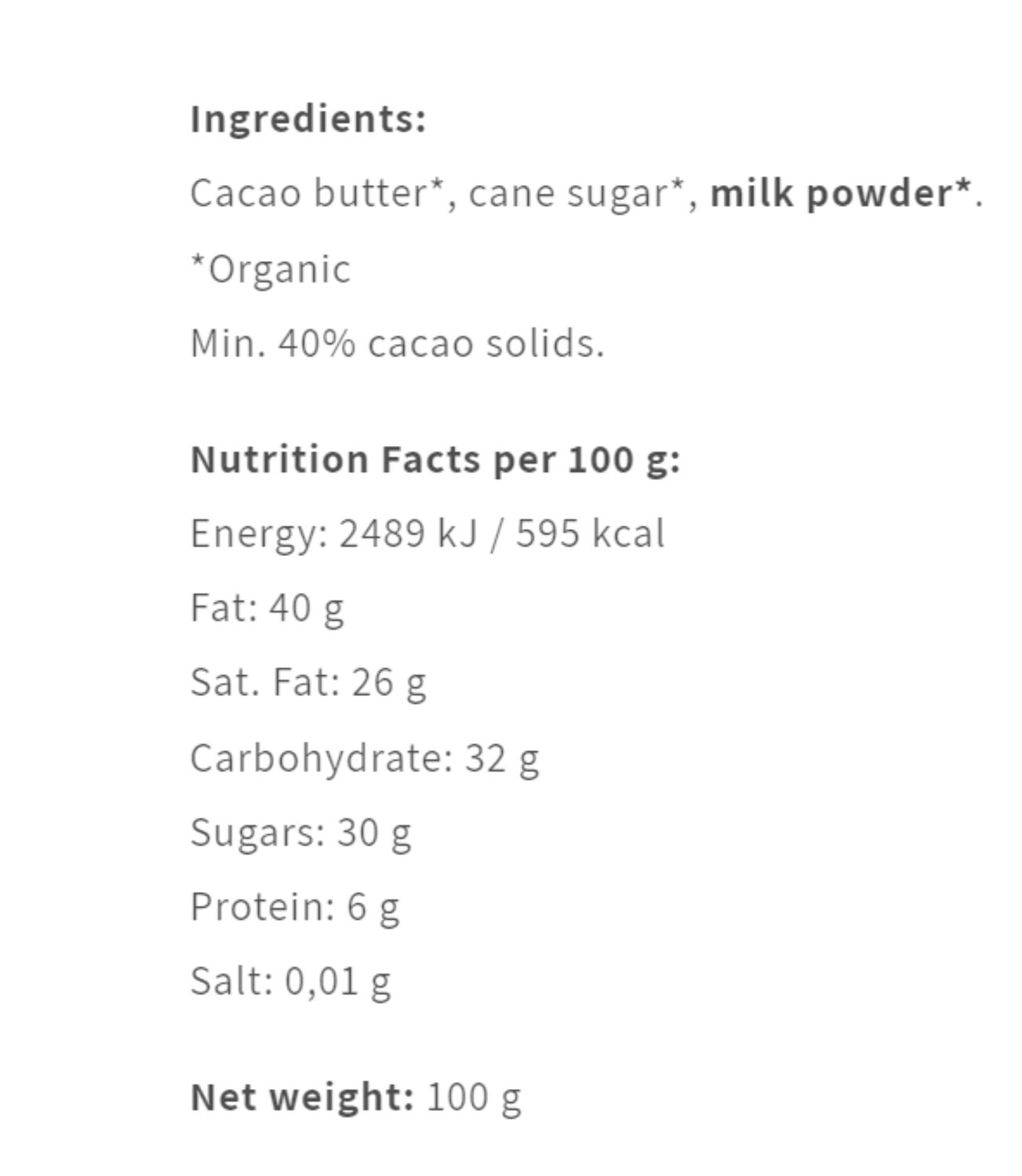 White Organic 40% 100 g &oslash;kologisk