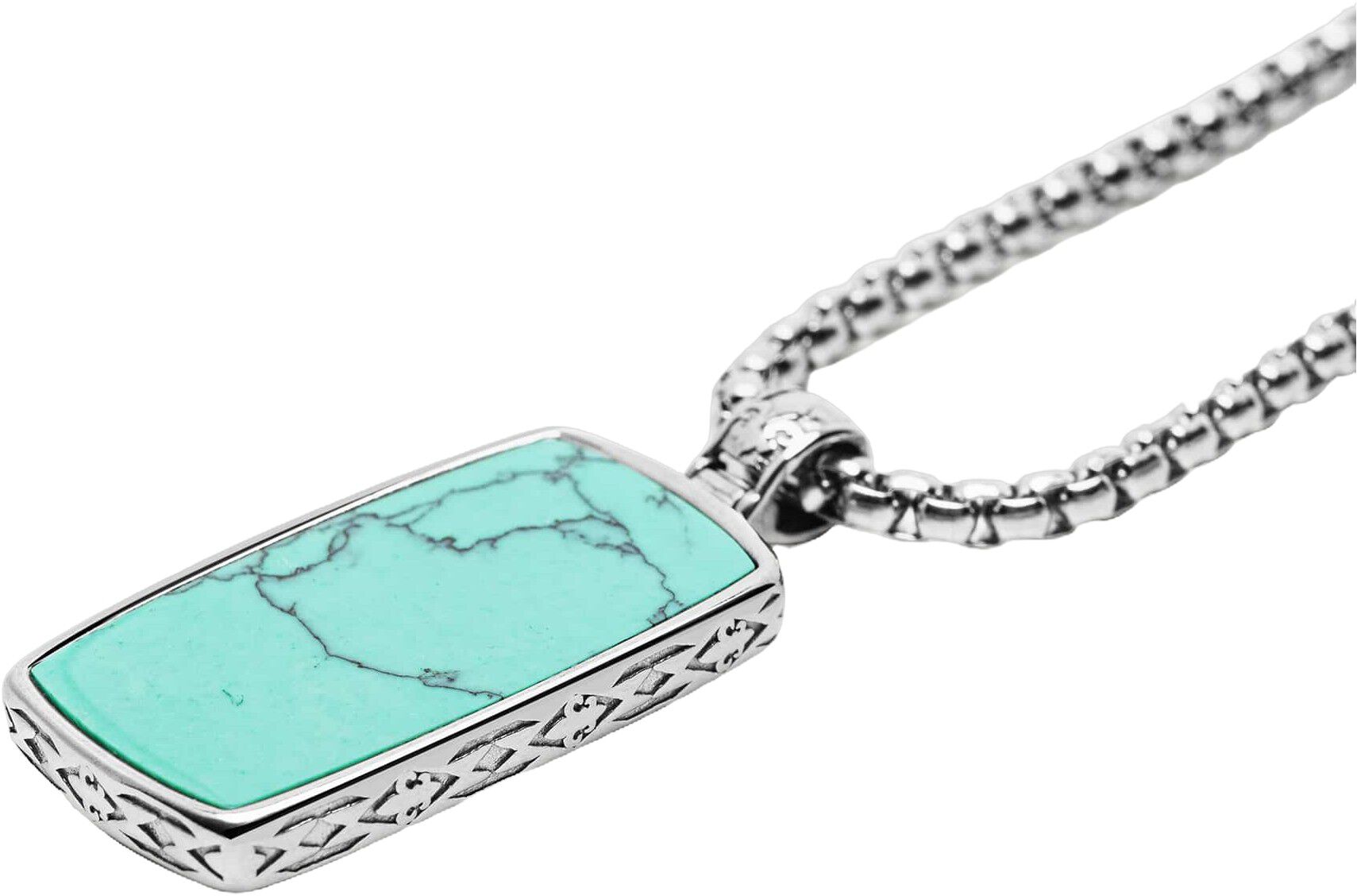 Turquoise Dog Tag Necklace in Silver