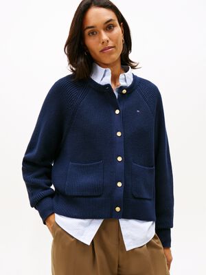 Gold-Tone Button Relaxed Cardigan