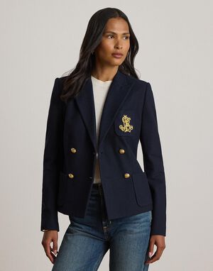Double-Breasted Stretch Piqu&eacute; Blazer
