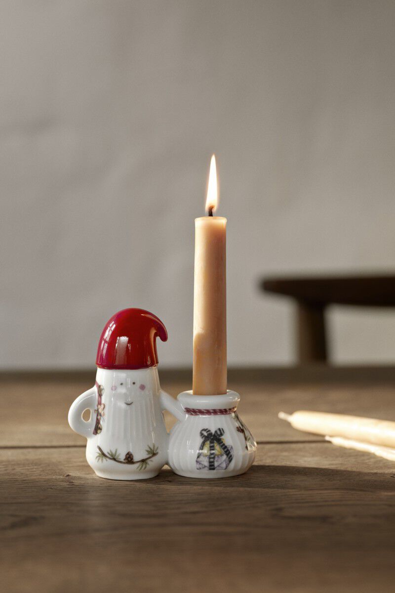 Hammersh&oslash;i Christmas Nissefar lysestage H8. 5 hvid m. deko