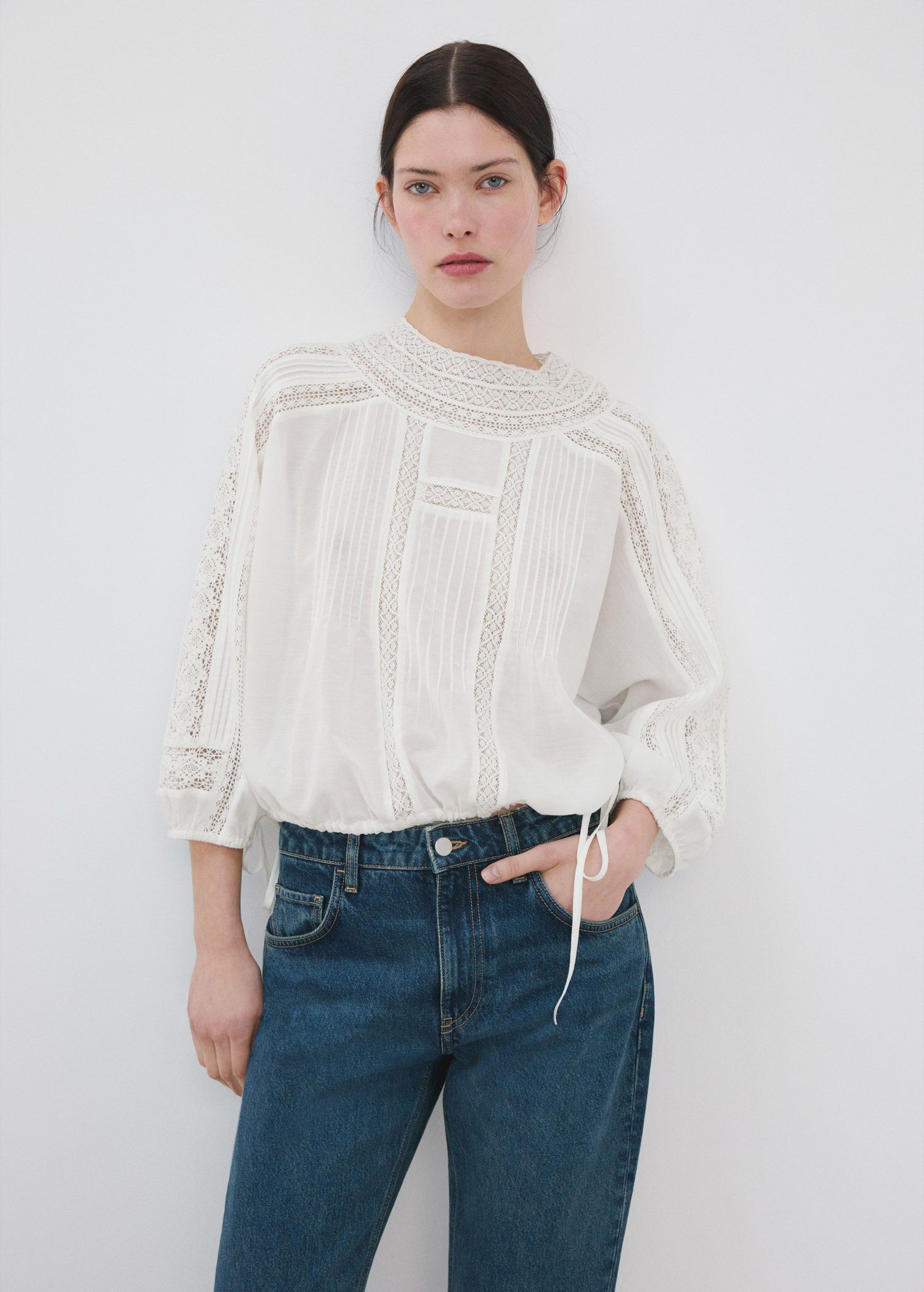 Embroidered openwork blouse