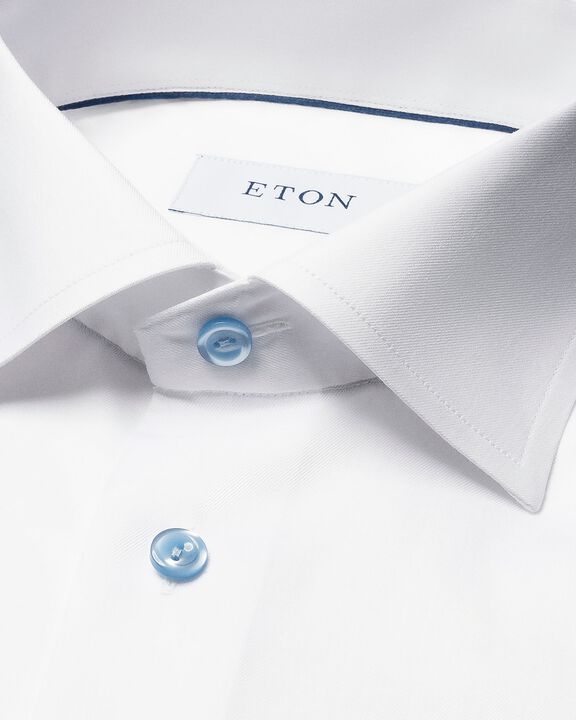 White Twill Shirt Blue Details - Slim Fit