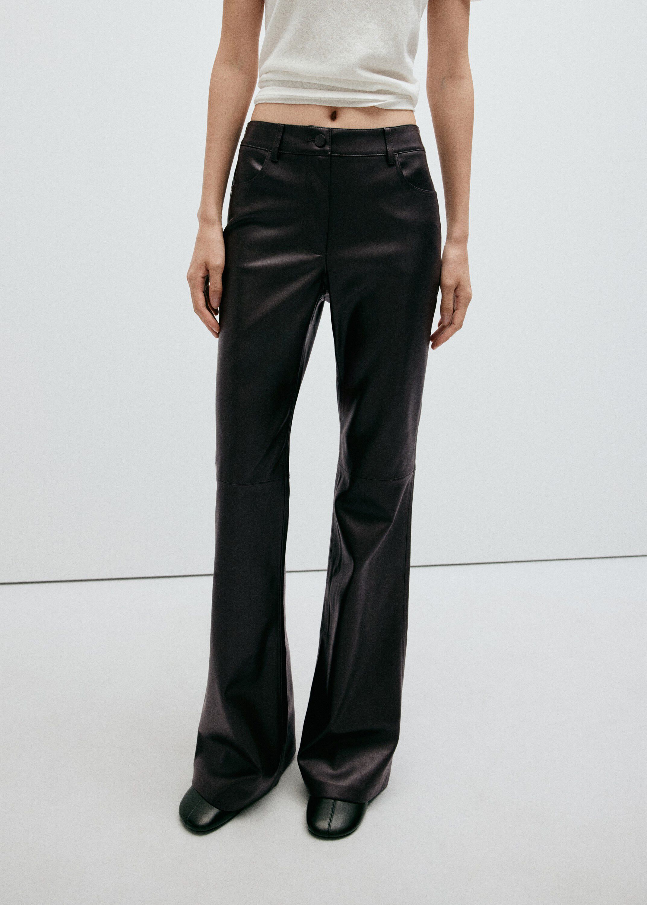 Faux-leather flared trousers