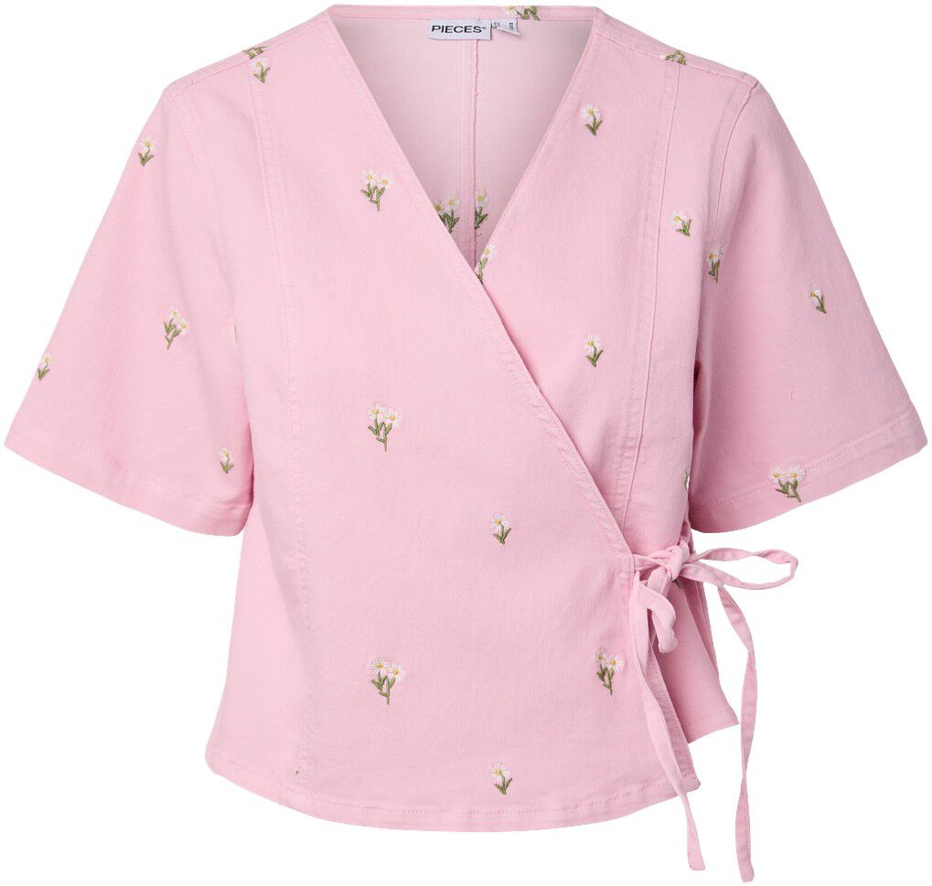 PCFLORA SS WRAP EMB SHIRT DNM D2D