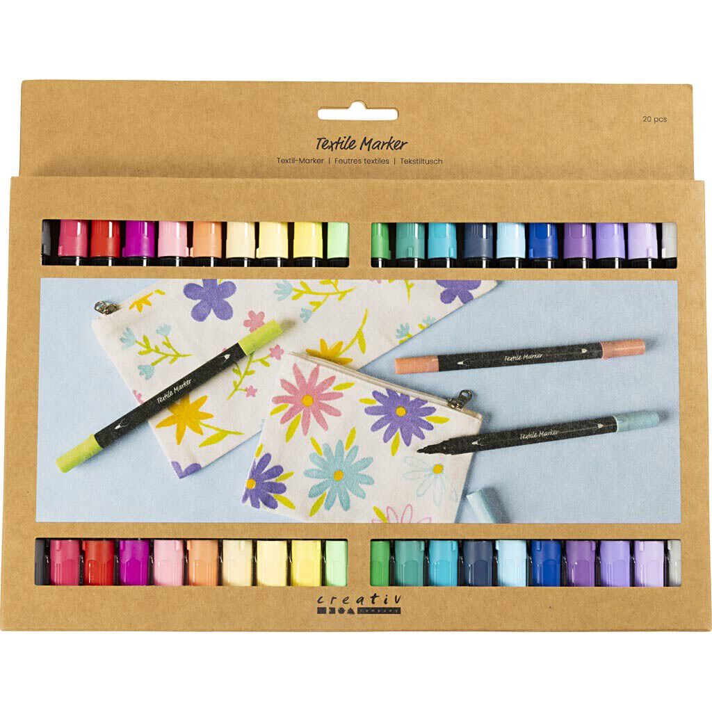 Tekstiltusch, streg 2,3+3,6 mm, suppleringsfarver, 20 stk.