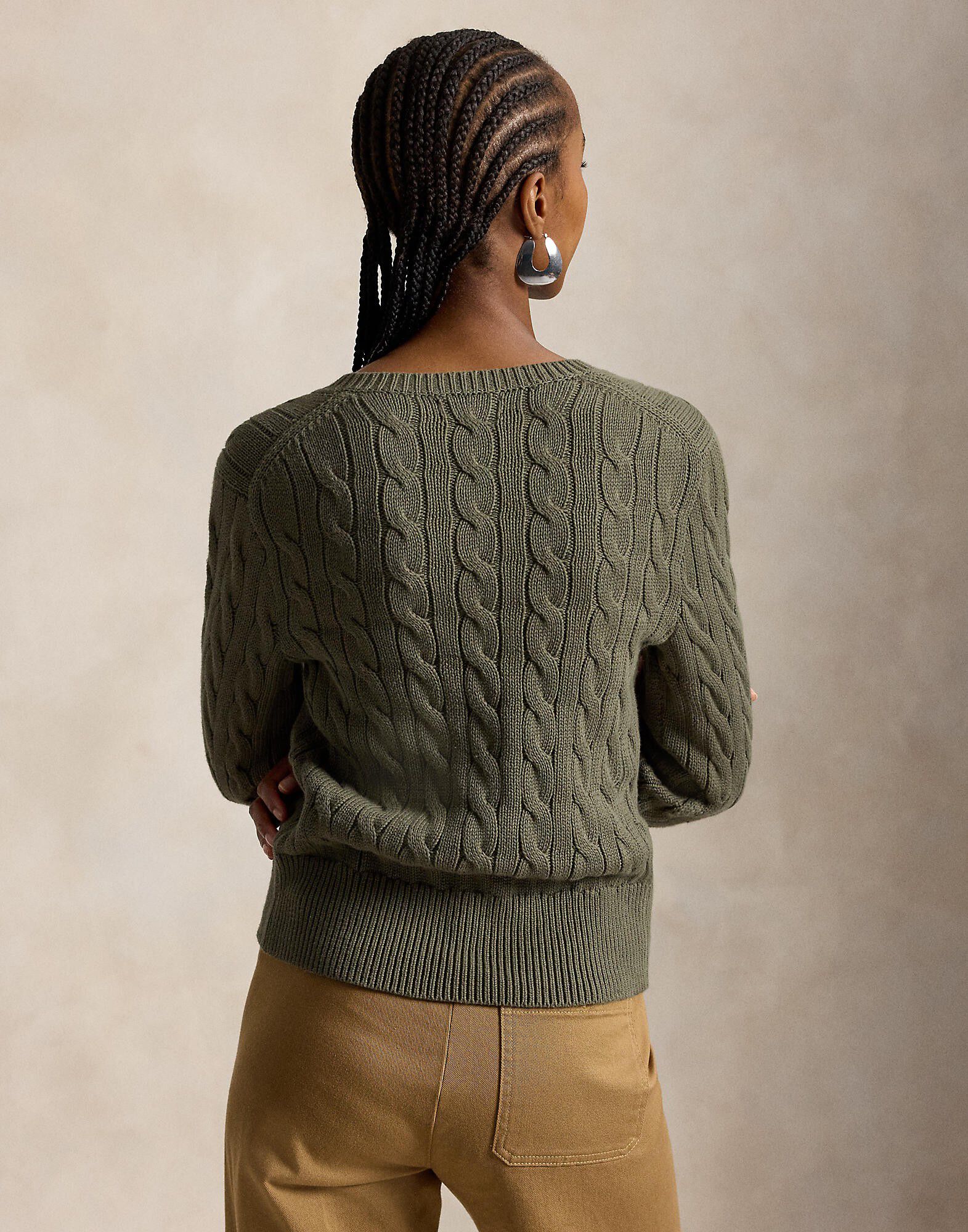 Cable-Knit Cotton Crewneck Cardigan