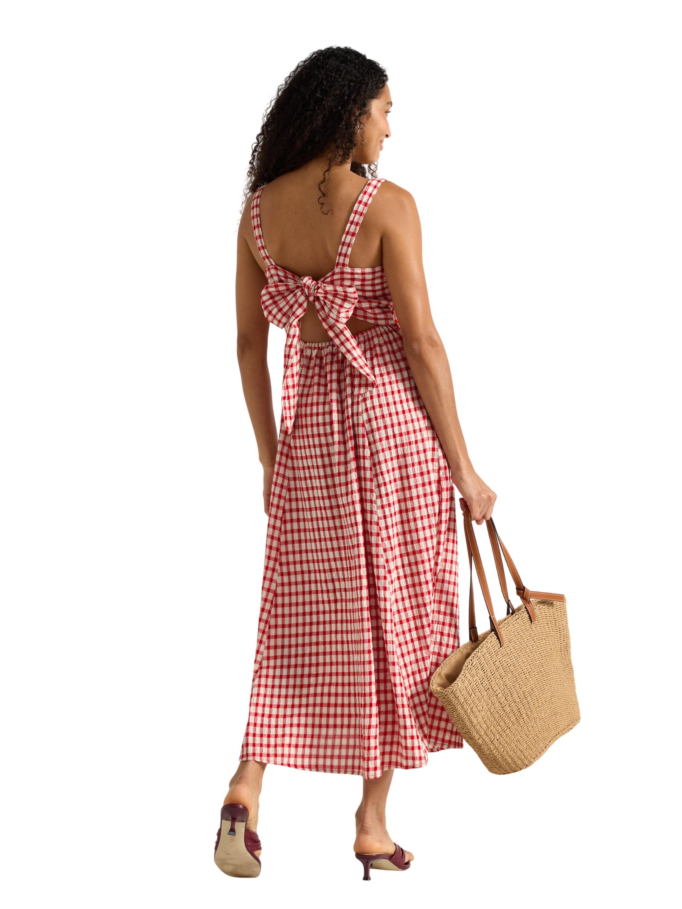 Woven midi dress with open back and