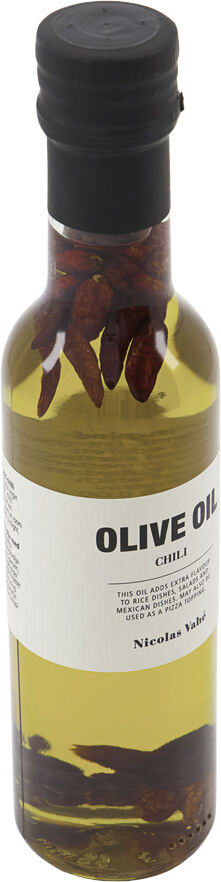 Olivenolie 99,5% med chili , 25 cl.
