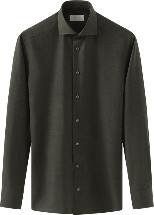 Slim Fit Dark Green Solid Merino Wool Shirt