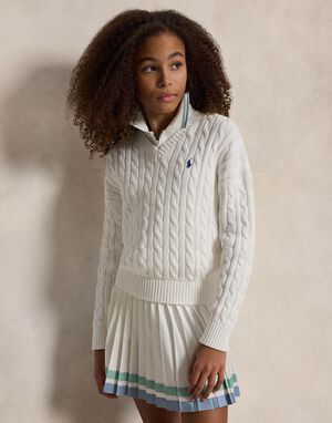 Cable-Knit Cotton V-Neck Sweater