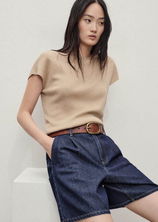 Mid-rise denim bermuda shorts with