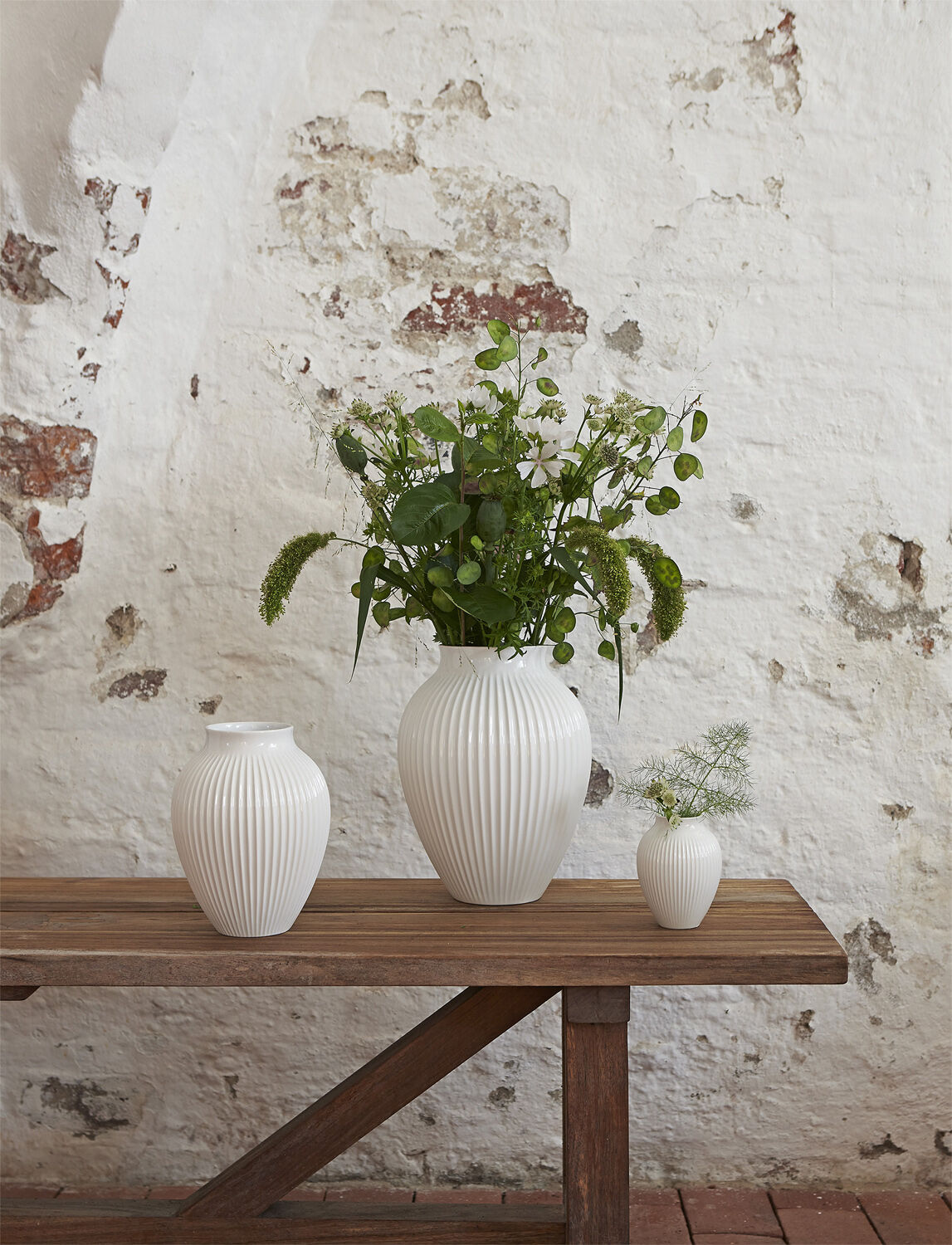 Knabstrup, vase, riller hvid, 12,5 cm