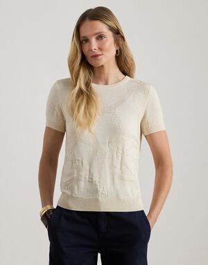 Belting-Motif Short-Sleeve Sweater
