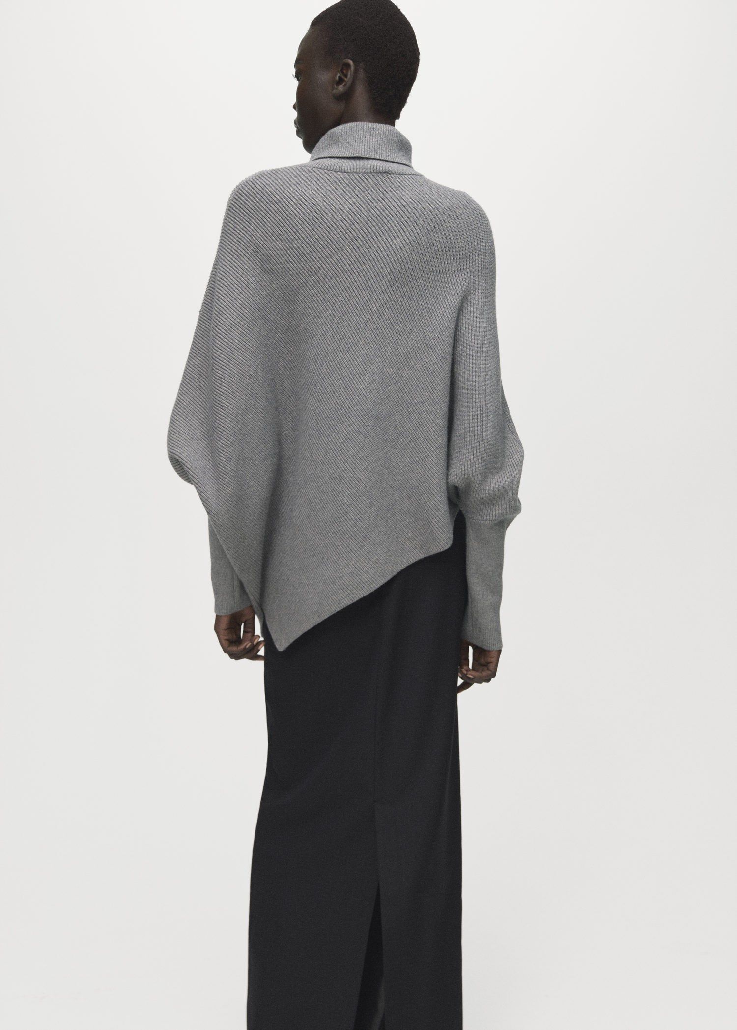 Sweater with asymmetrical roll neck