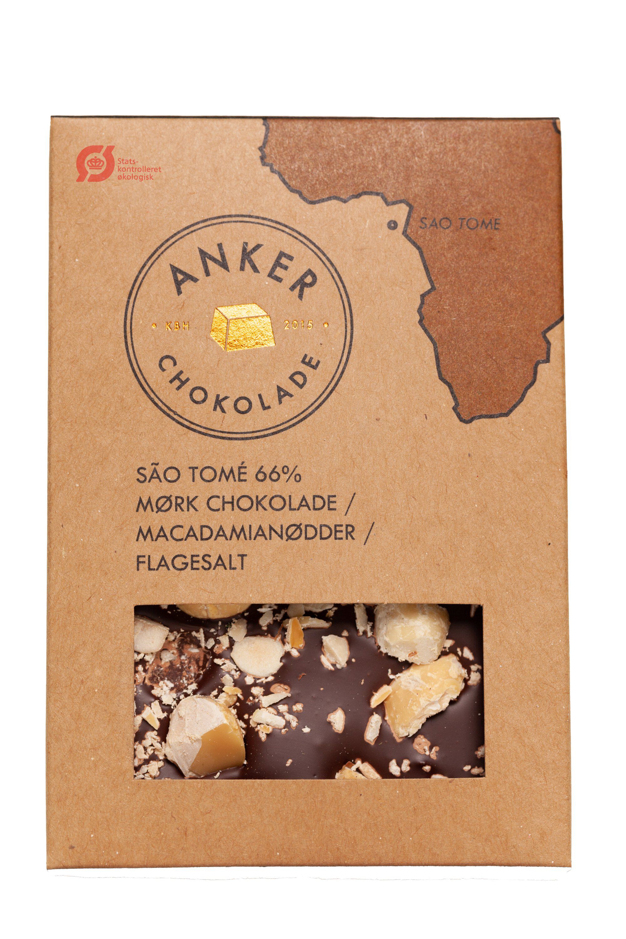 100gr Plade - S&atilde;o Tom&eacute; 66% m&oslash;rk chokolade / macadamian&oslash;dder / flagesal