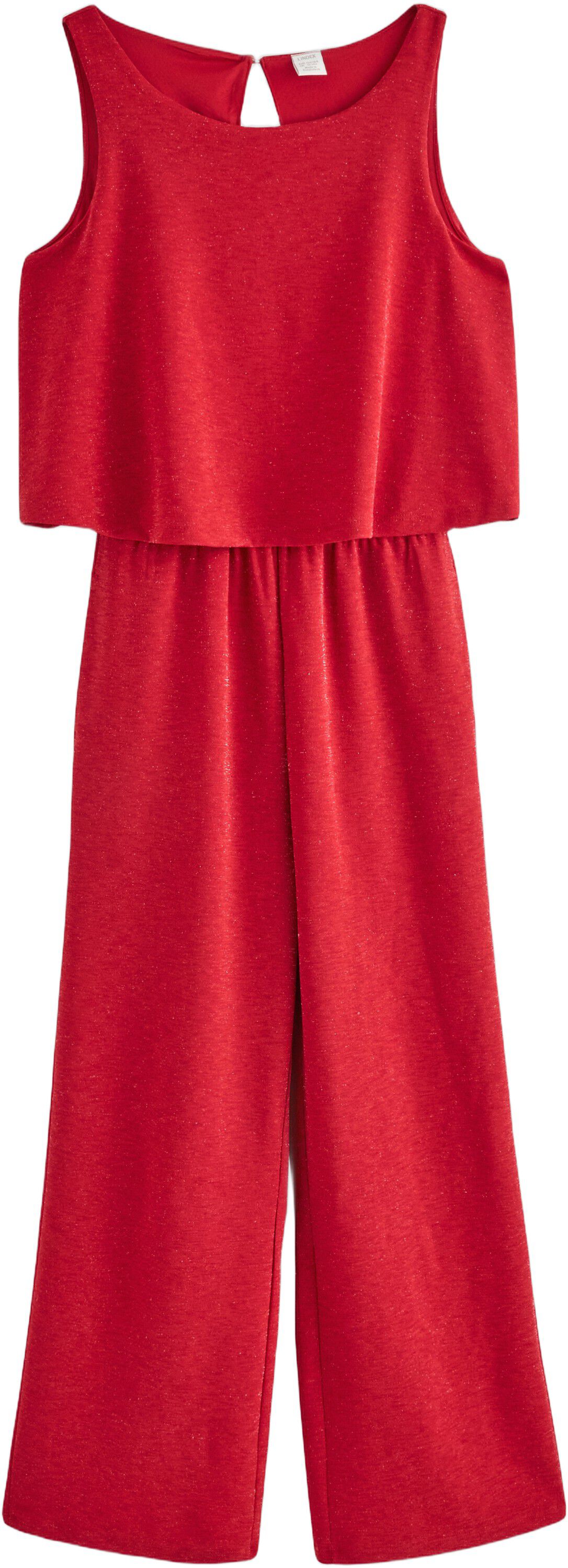 Glitrende, &aelig;rmel&oslash;s buksedragt med b