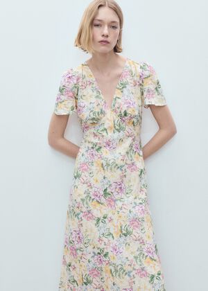 Floral linen-blend dress