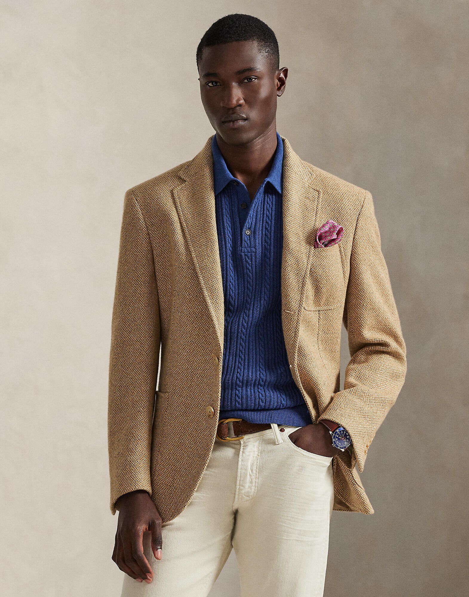 Cable-Knit Cotton Polo-Collar Sweater