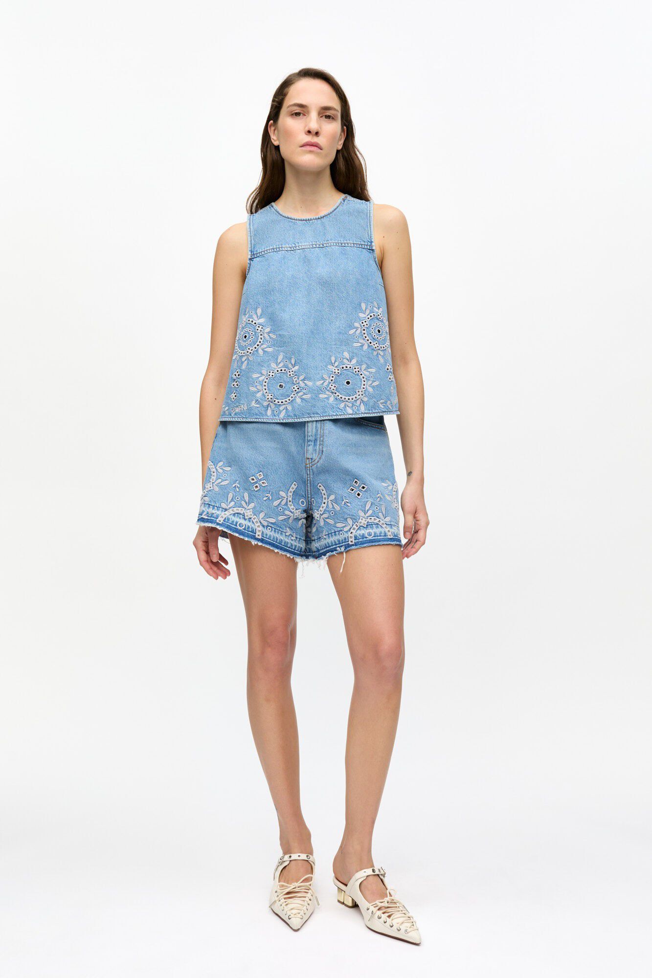 Broderie Anglaise Denim Top