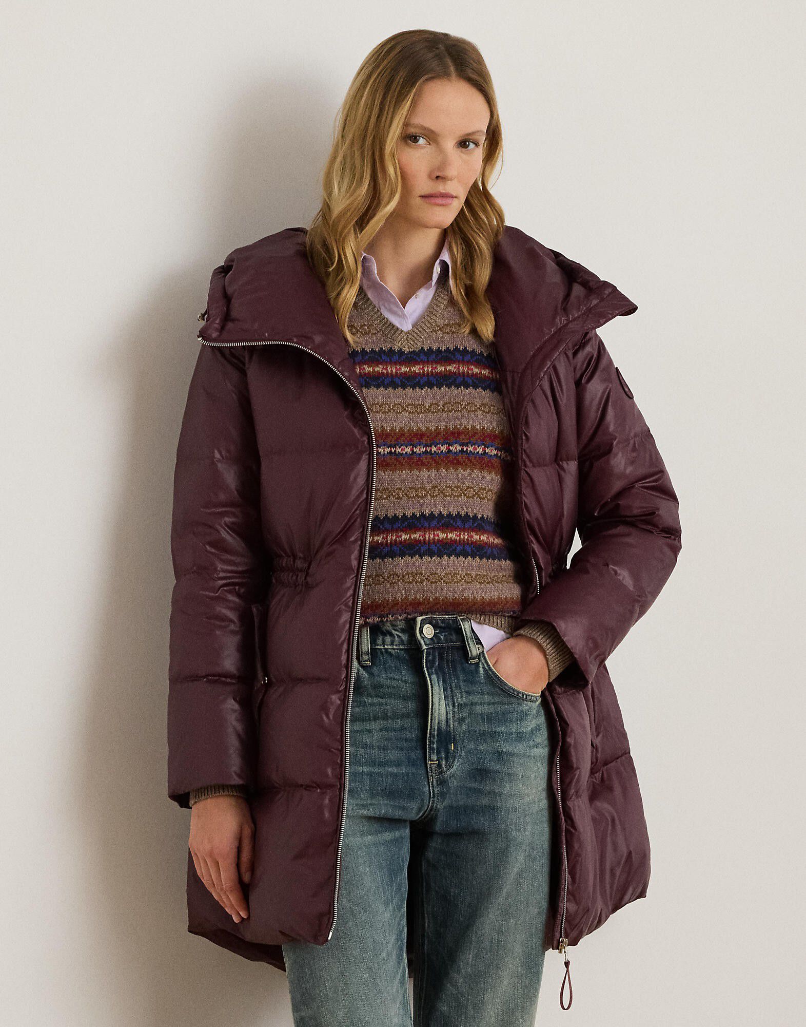 Hooded Channel-Quilted Down Coat