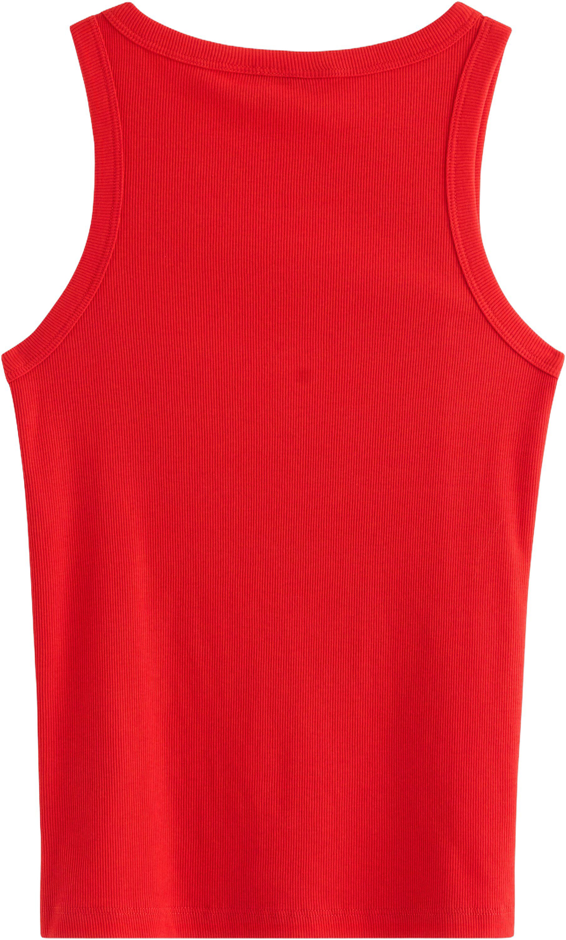 Ribbet tanktop i bl&oslash;d og elastisk b