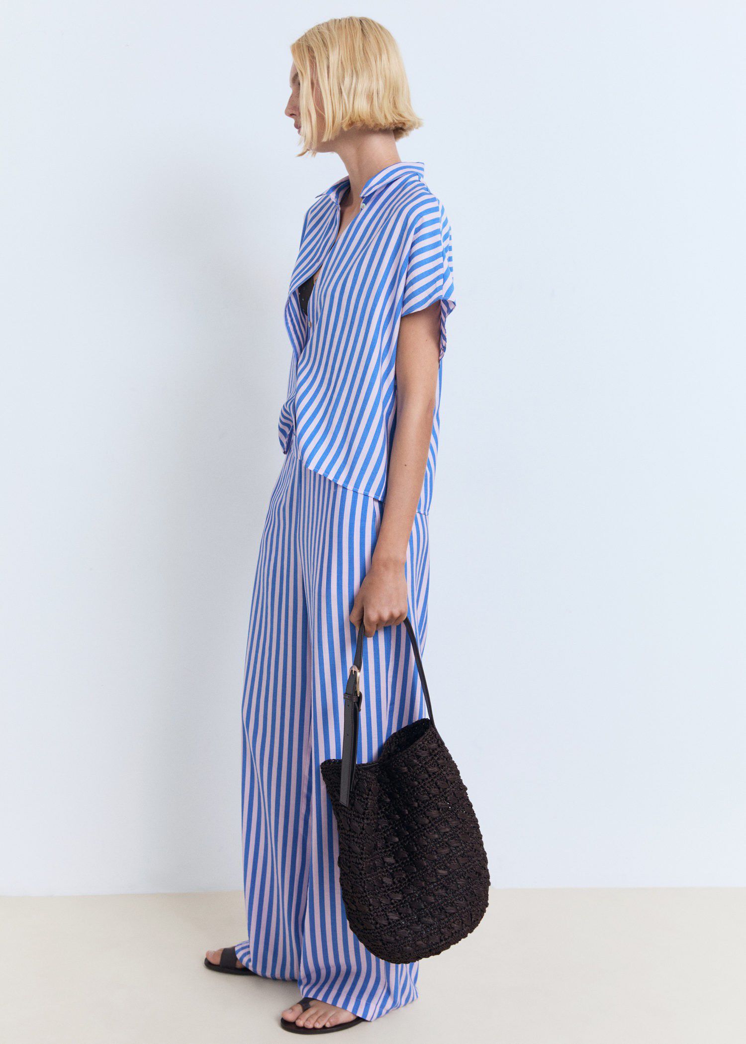 Stripe-print straight trousers