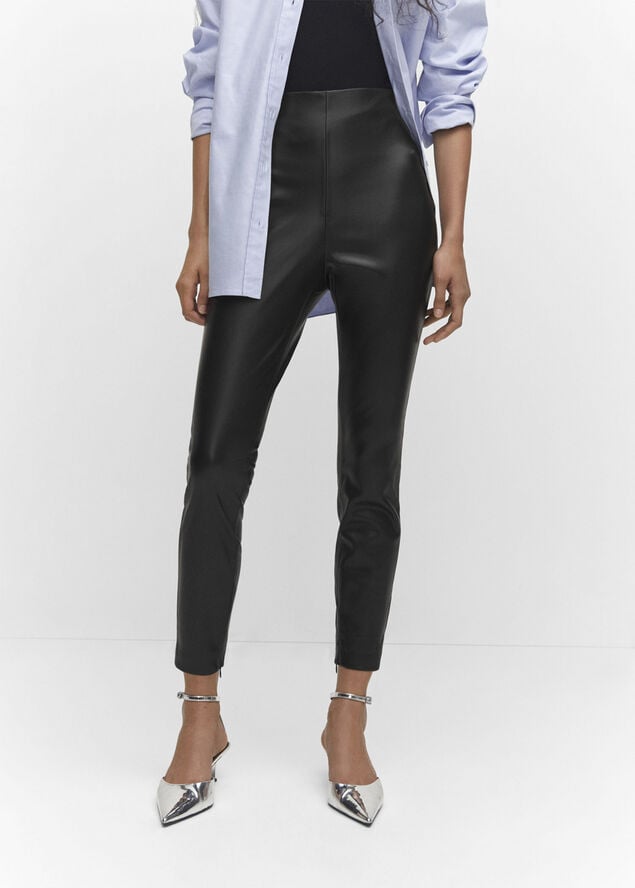 Leather-effect leggings with split