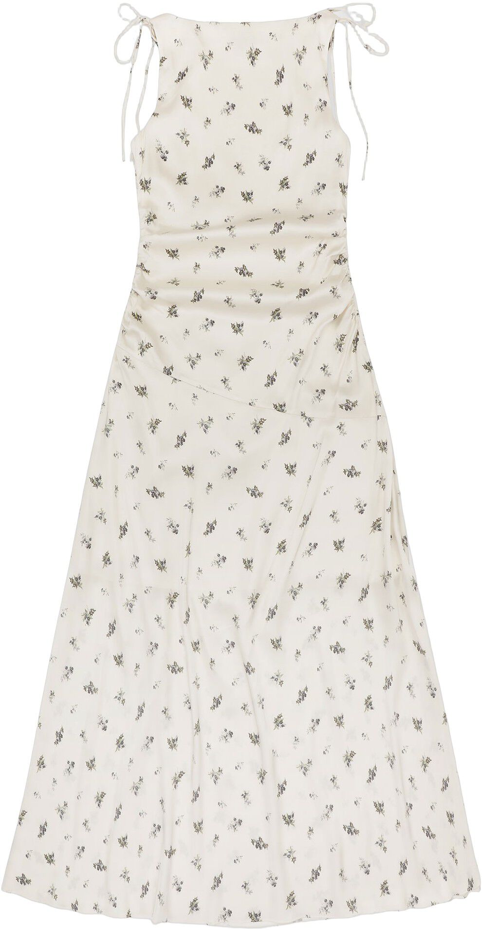 Printed Satin Gathered Long Dress